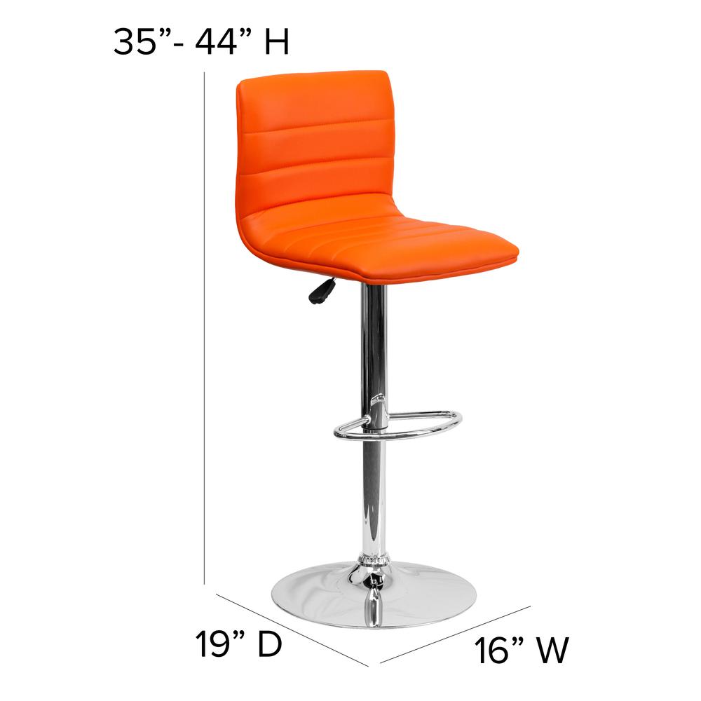 Modern Orange Vinyl Adjustable Bar Stool with Back, Counter Height Swivel Stool with Chrome Pedestal Base. Picture 2