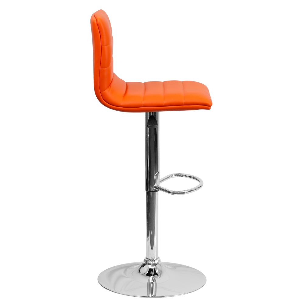 Modern Orange Vinyl Adjustable Bar Stool with Back, Counter Height Swivel Stool with Chrome Pedestal Base. Picture 3