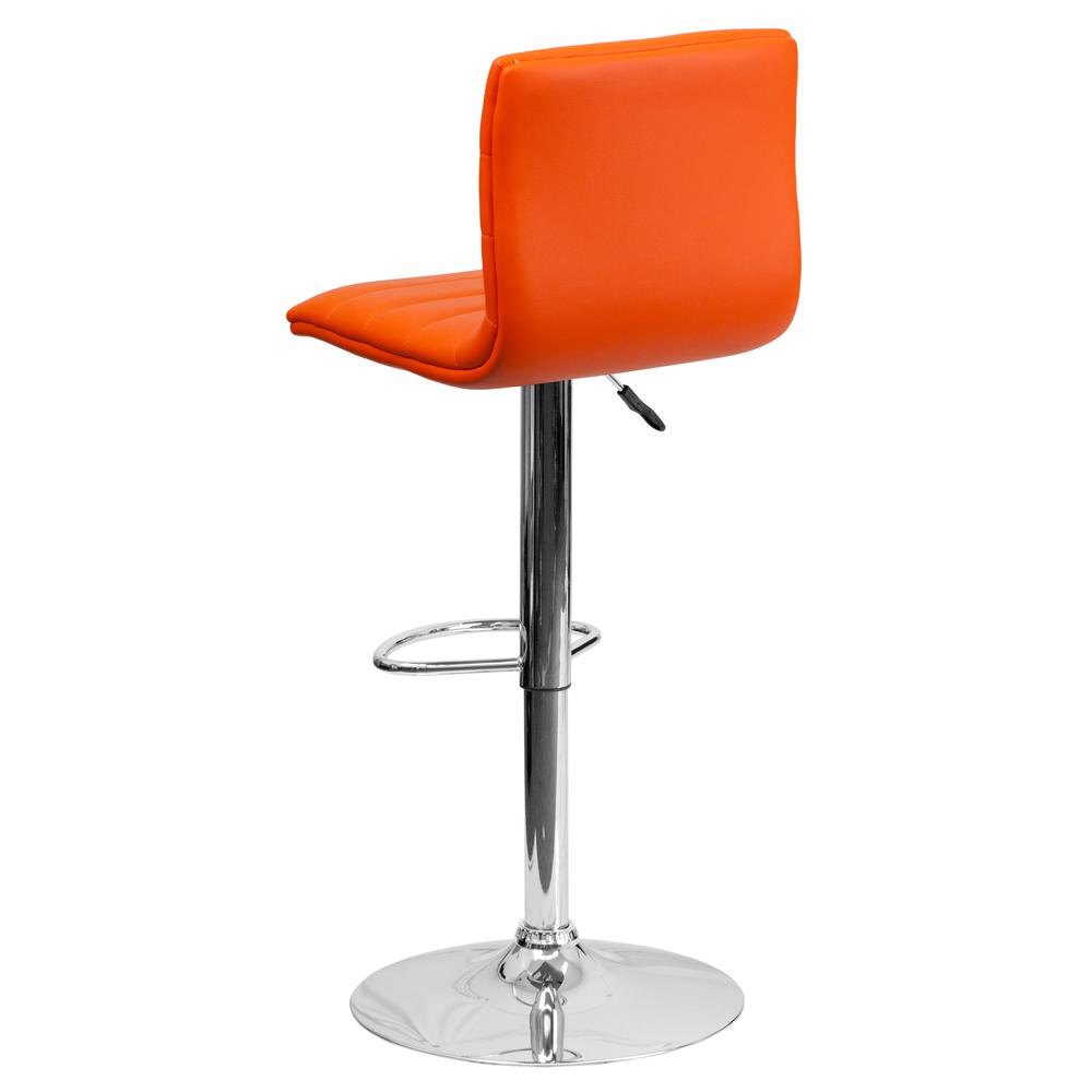 Modern Orange Vinyl Adjustable Bar Stool with Back, Counter Height Swivel Stool with Chrome Pedestal Base. Picture 4
