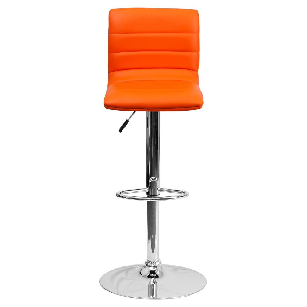 Modern Orange Vinyl Adjustable Bar Stool with Back, Counter Height Swivel Stool with Chrome Pedestal Base. Picture 5