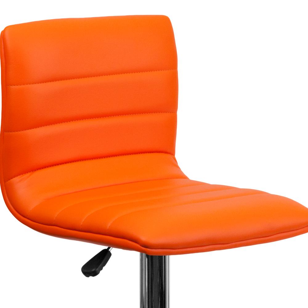 Modern Orange Vinyl Adjustable Bar Stool with Back, Counter Height Swivel Stool with Chrome Pedestal Base. Picture 6