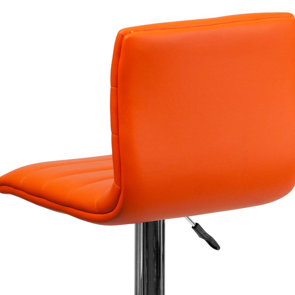 Modern Orange Vinyl Adjustable Bar Stool with Back, Counter Height Swivel Stool with Chrome Pedestal Base. Picture 7