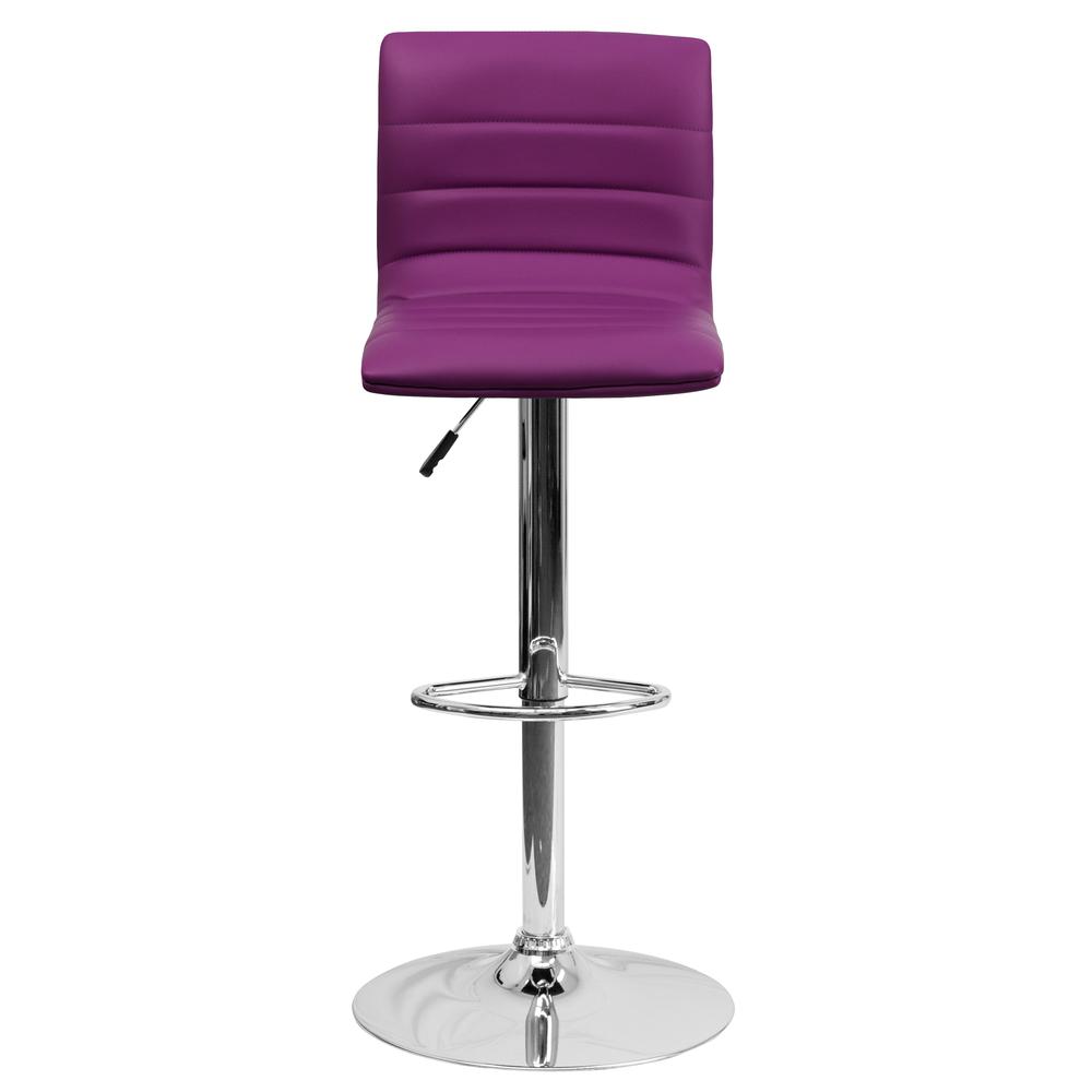 Modern Purple Vinyl Adjustable Bar Stool with Back, Counter Height Swivel Stool with Chrome Pedestal Base. Picture 5