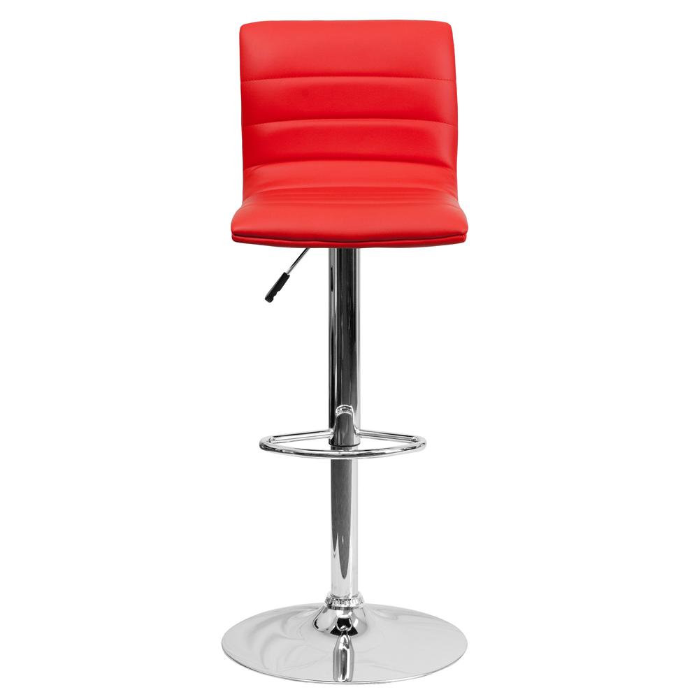 Modern Red Vinyl Adjustable Bar Stool with Back, Counter Height Swivel Stool with Chrome Pedestal Base. Picture 5