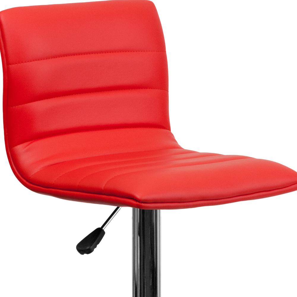 Modern Red Vinyl Adjustable Bar Stool with Back, Counter Height Swivel Stool with Chrome Pedestal Base. Picture 7