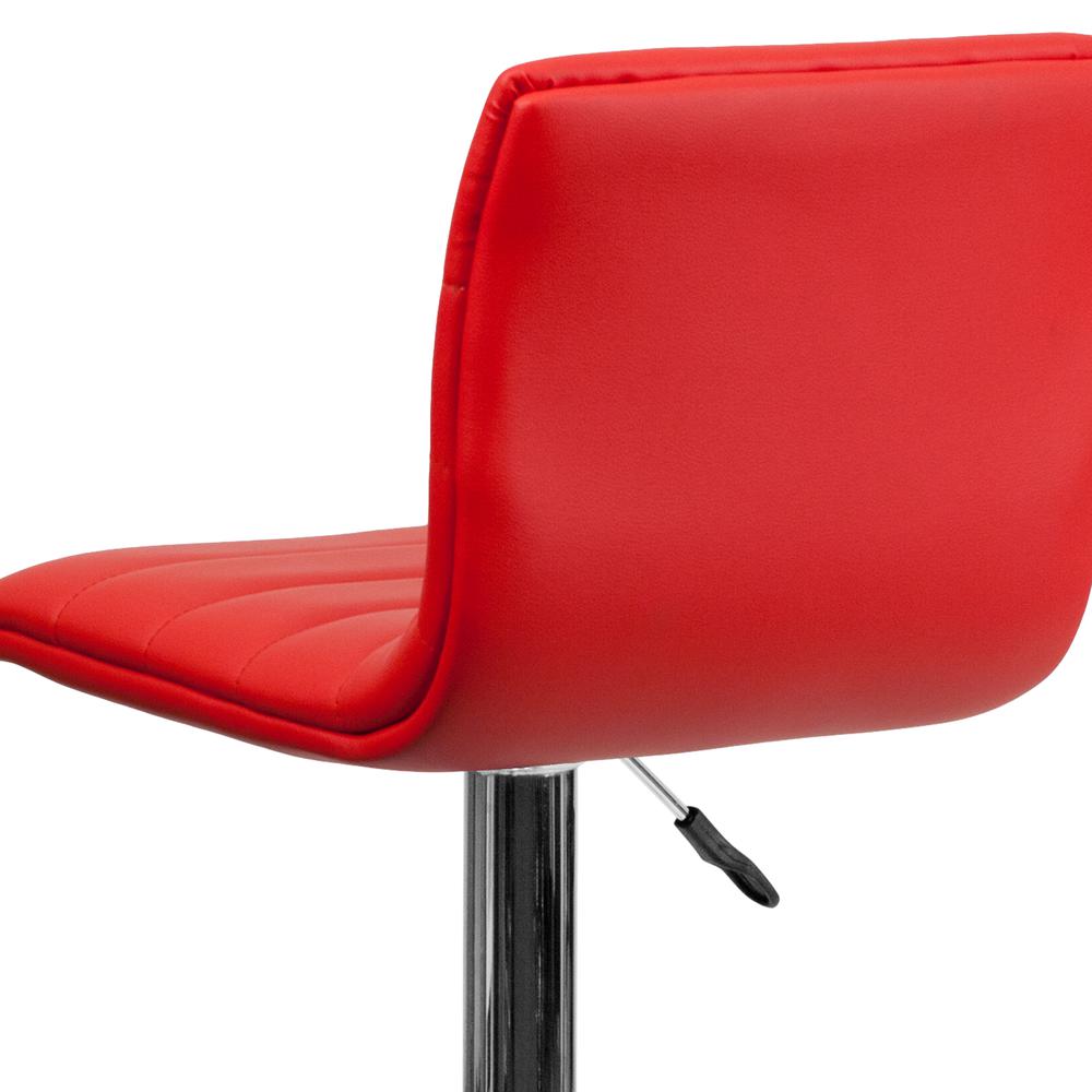 Modern Red Vinyl Adjustable Bar Stool with Back, Counter Height Swivel Stool with Chrome Pedestal Base. Picture 8
