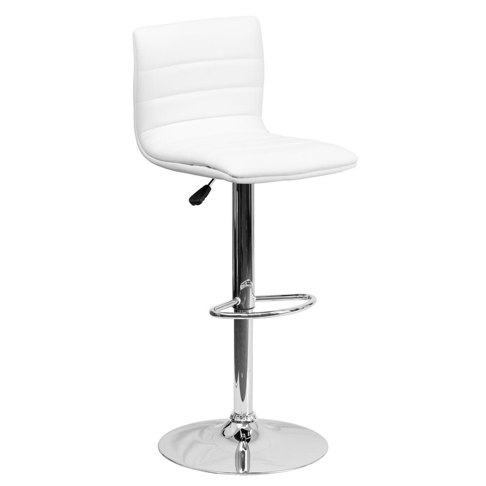 Modern White Vinyl Adjustable Bar Stool with Back, Counter Height Swivel Stool with Chrome Pedestal Base. The main picture.