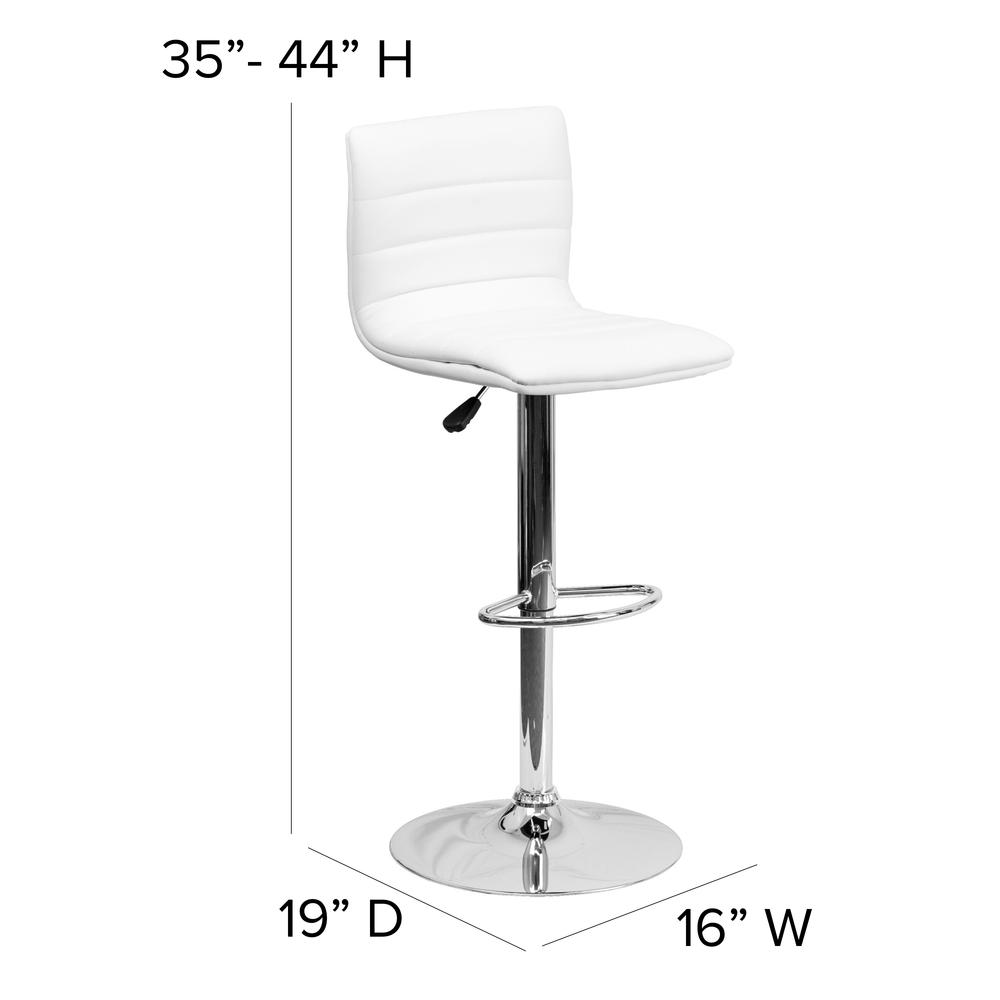 Modern White Vinyl Adjustable Bar Stool with Back, Counter Height Swivel Stool with Chrome Pedestal Base. Picture 2