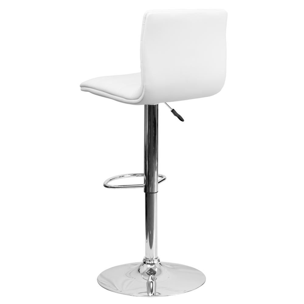 Modern White Vinyl Adjustable Bar Stool with Back, Counter Height Swivel Stool with Chrome Pedestal Base. Picture 4