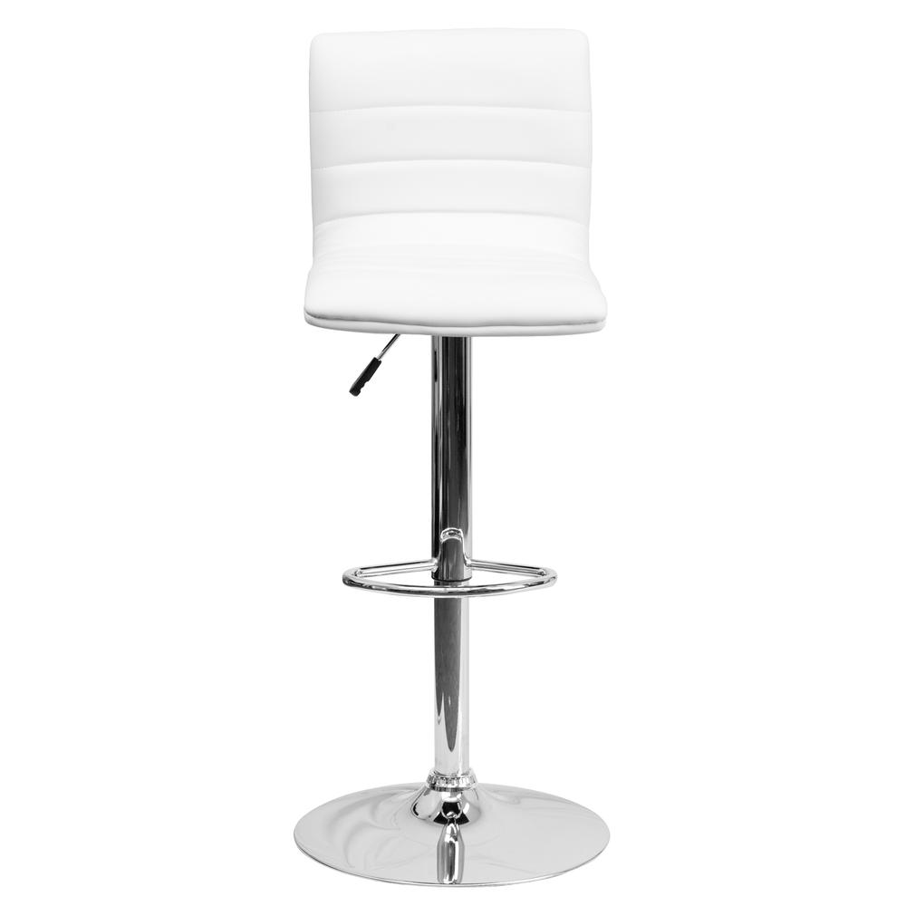 Modern White Vinyl Adjustable Bar Stool with Back, Counter Height Swivel Stool with Chrome Pedestal Base. Picture 5