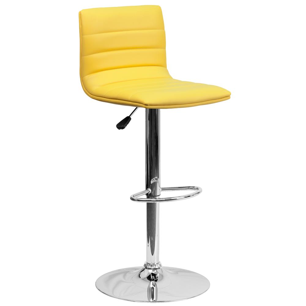 Modern Yellow Vinyl Adjustable Bar Stool with Back, Counter Height Swivel Stool with Chrome Pedestal Base. Picture 1