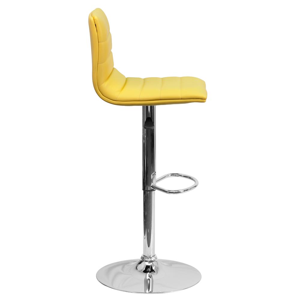 Modern Yellow Vinyl Adjustable Bar Stool with Back, Counter Height Swivel Stool with Chrome Pedestal Base. Picture 3