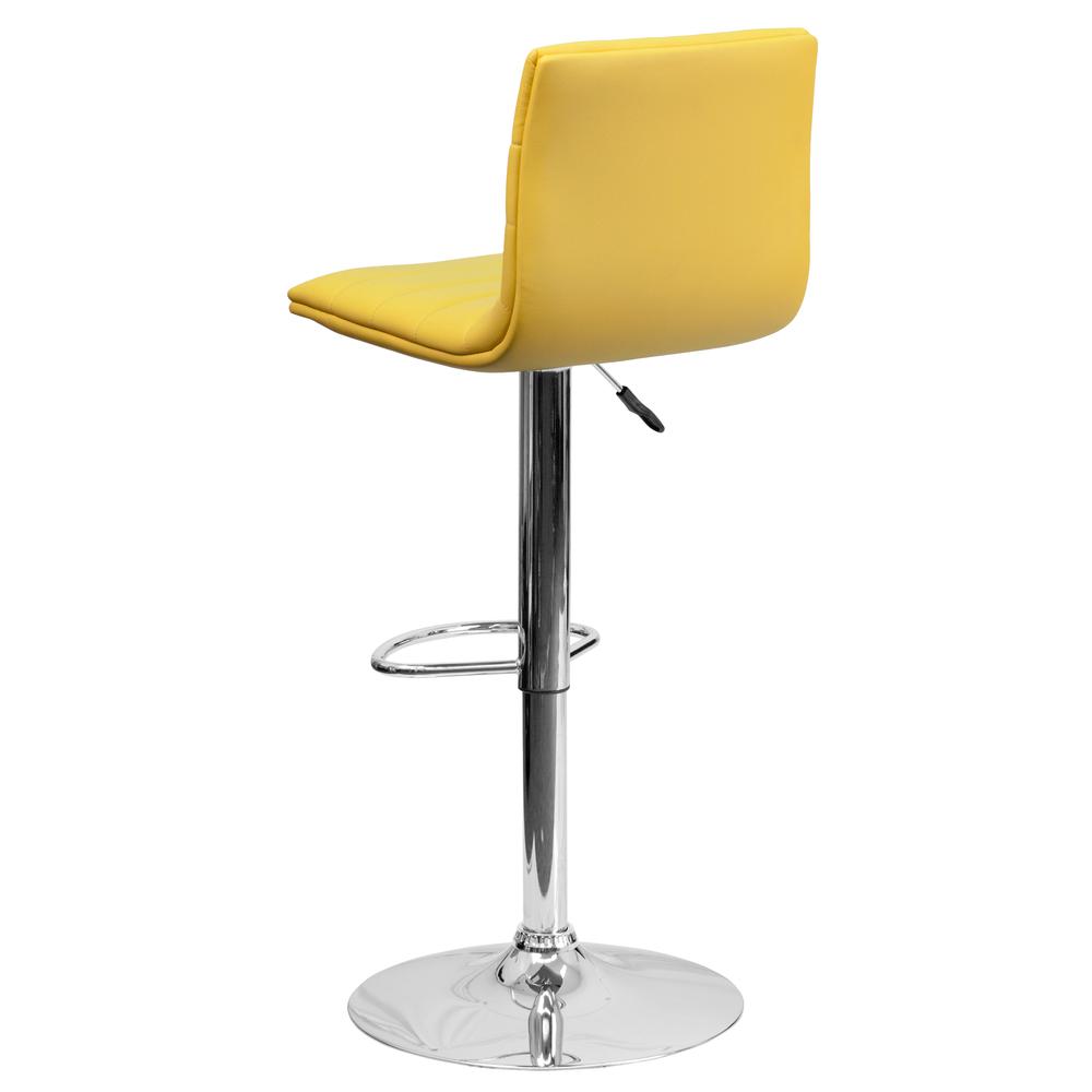 Modern Yellow Vinyl Adjustable Bar Stool with Back, Counter Height Swivel Stool with Chrome Pedestal Base. Picture 4
