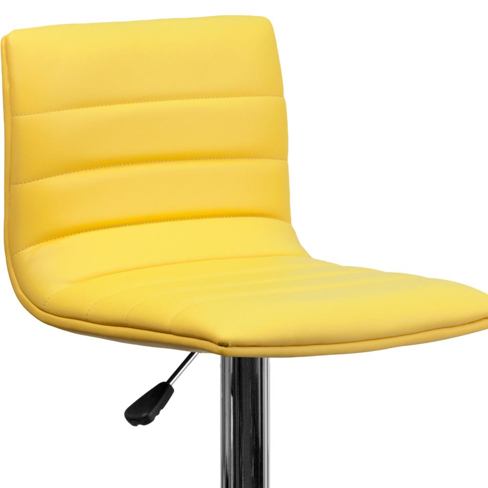 Modern Yellow Vinyl Adjustable Bar Stool with Back, Counter Height Swivel Stool with Chrome Pedestal Base. Picture 6