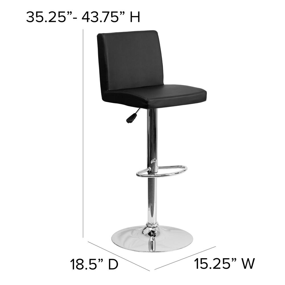Contemporary Black Vinyl Adjustable Height Barstool with Panel Back and Chrome Base. Picture 2