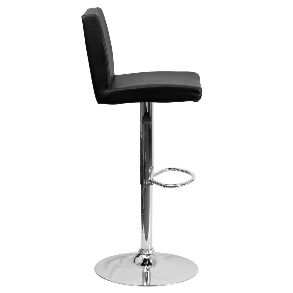 Contemporary Black Vinyl Adjustable Height Barstool with Panel Back and Chrome Base. Picture 3