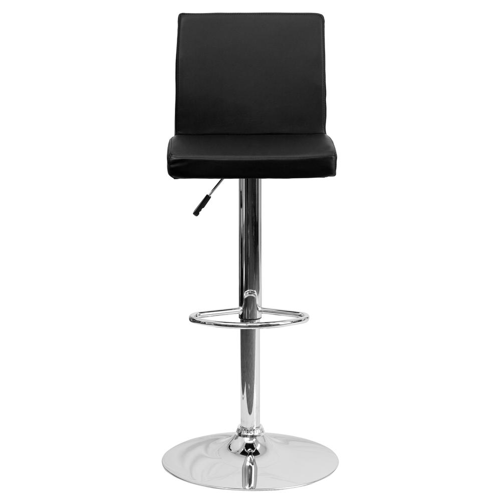Contemporary Black Vinyl Adjustable Height Barstool with Panel Back and Chrome Base. Picture 5