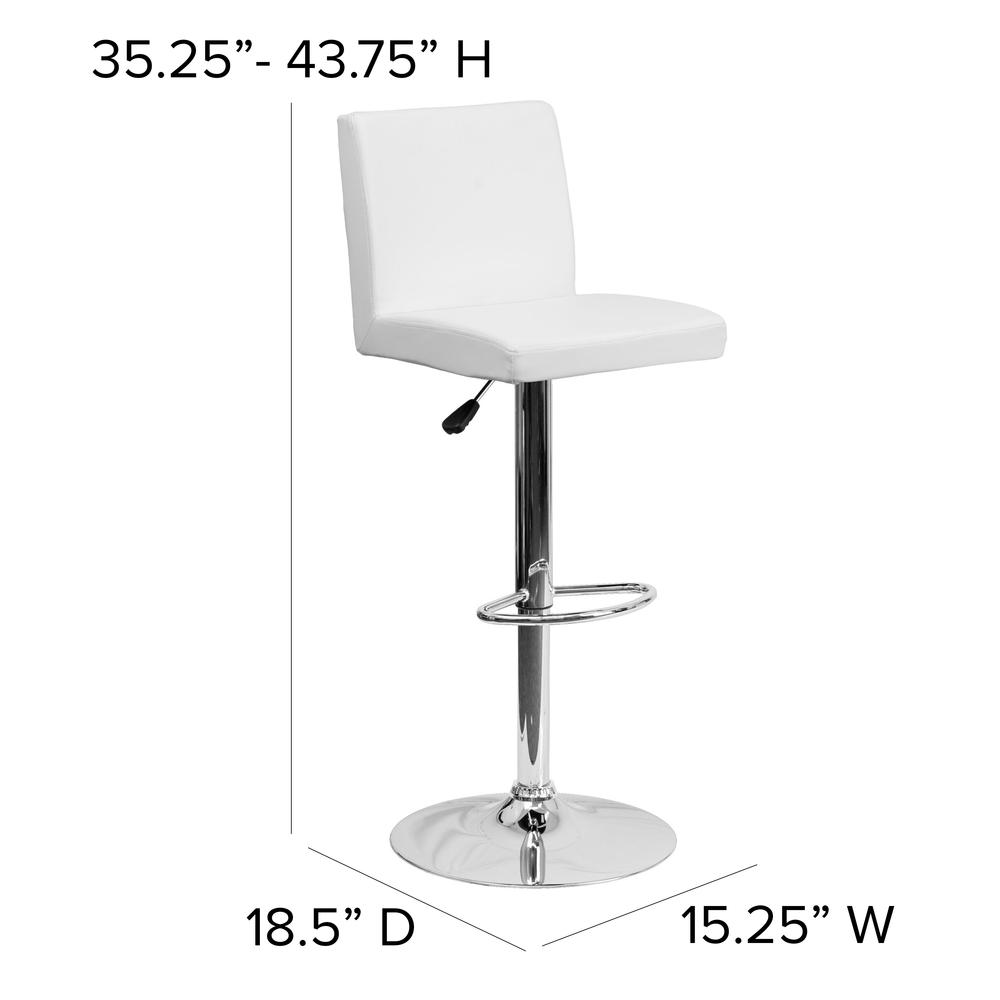 Contemporary White Vinyl Adjustable Height Barstool with Panel Back and Chrome Base. Picture 2