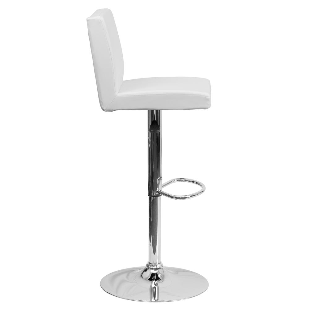 Contemporary White Vinyl Adjustable Height Barstool with Panel Back and Chrome Base. Picture 3