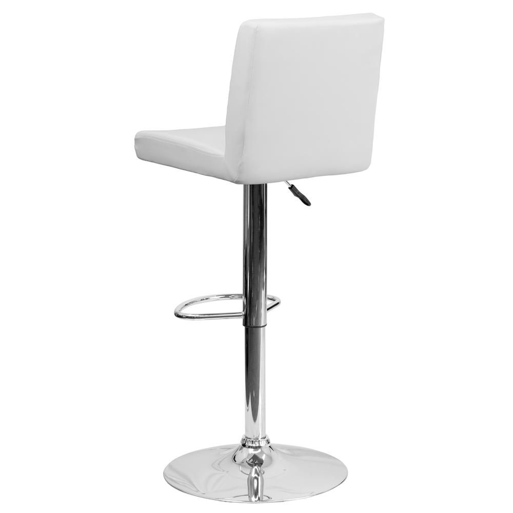 Contemporary White Vinyl Adjustable Height Barstool with Panel Back and Chrome Base. Picture 4