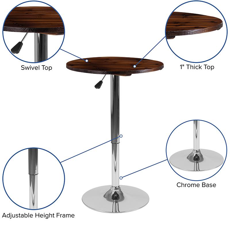 23.5'' Round Adjustable Height Rustic Pine Wood Table (Adjustable Range 26.25'' - 35.5''). Picture 4