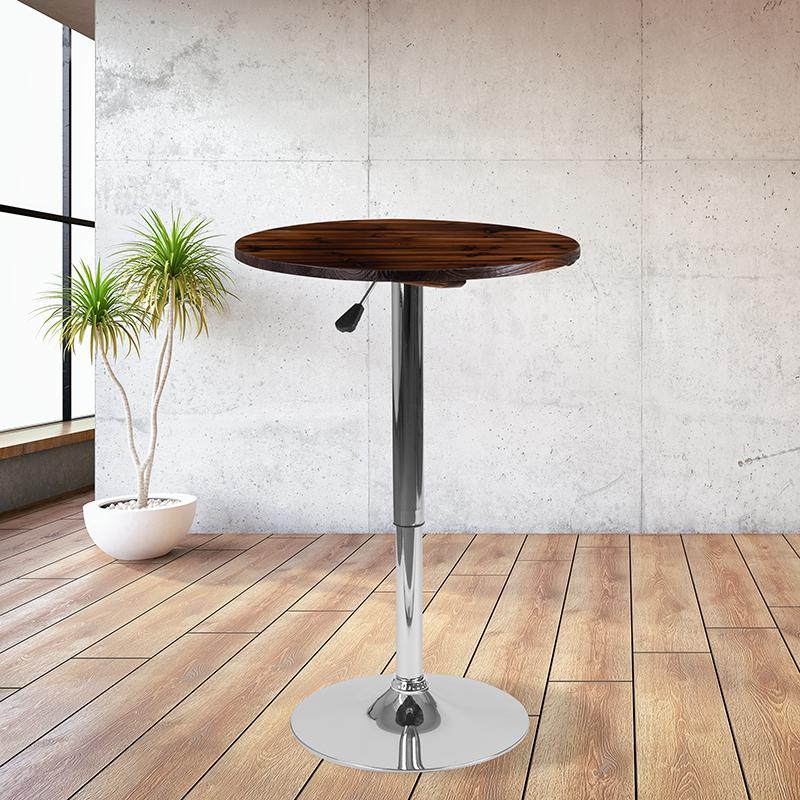 23.5'' Round Adjustable Height Rustic Pine Wood Table (Adjustable Range 26.25'' - 35.5''). The main picture.