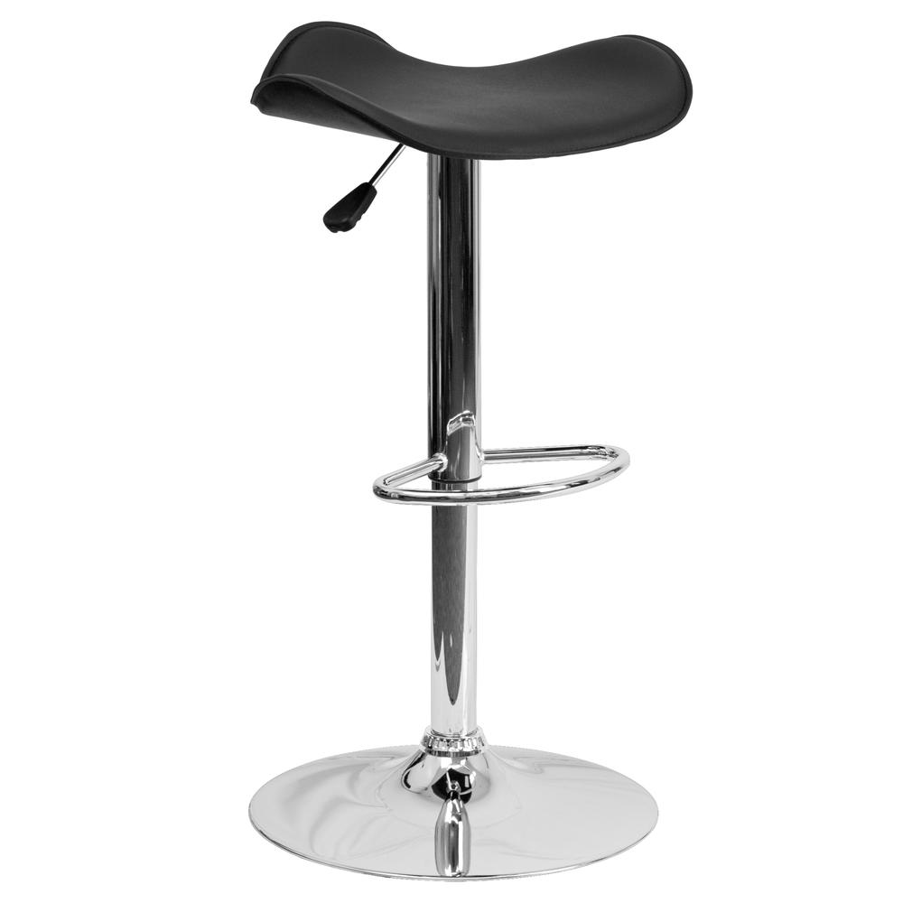 Contemporary Black Vinyl Adjustable Height Barstool with Wavy Seat and Chrome Base. Picture 1