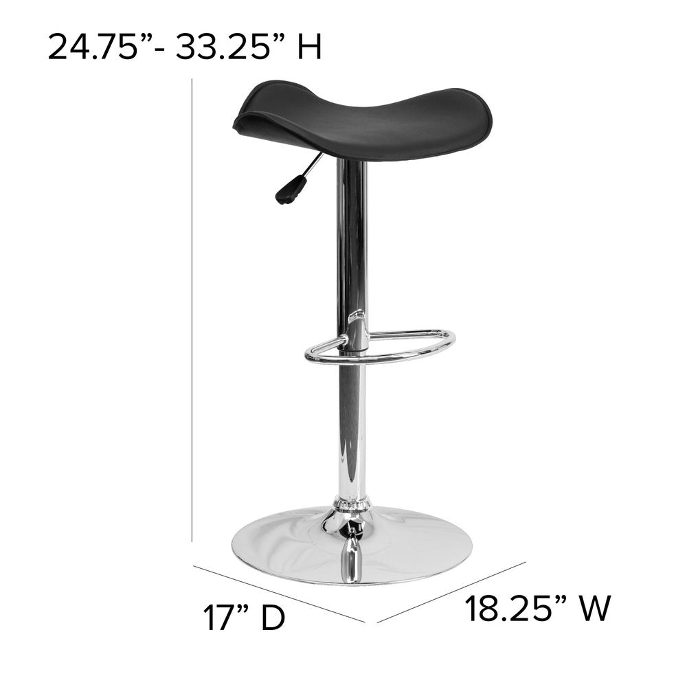 Contemporary Black Vinyl Adjustable Height Barstool with Wavy Seat and Chrome Base. Picture 2