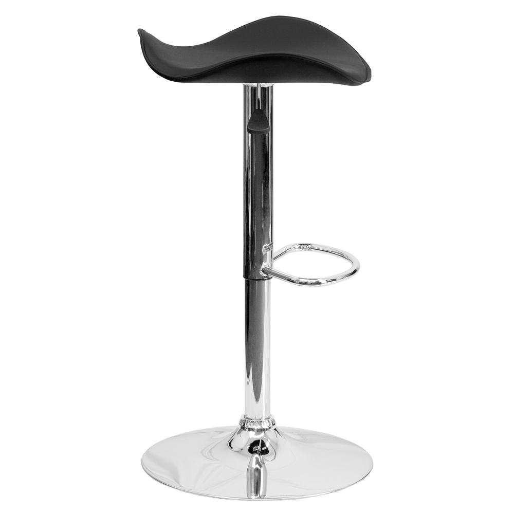 Contemporary Black Vinyl Adjustable Height Barstool with Wavy Seat and Chrome Base. Picture 3