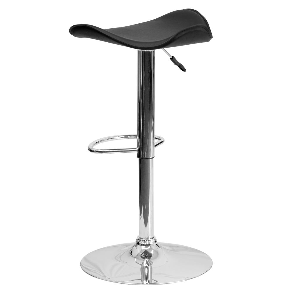 Contemporary Black Vinyl Adjustable Height Barstool with Wavy Seat and Chrome Base. Picture 4