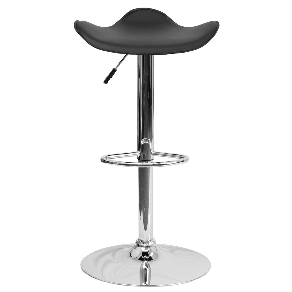 Contemporary Black Vinyl Adjustable Height Barstool with Wavy Seat and Chrome Base. Picture 5