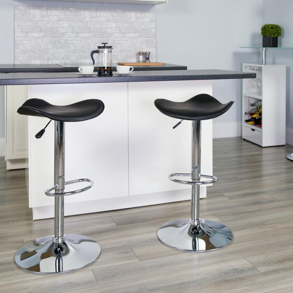 Contemporary Black Vinyl Adjustable Height Barstool with Wavy Seat and Chrome Base. Picture 6