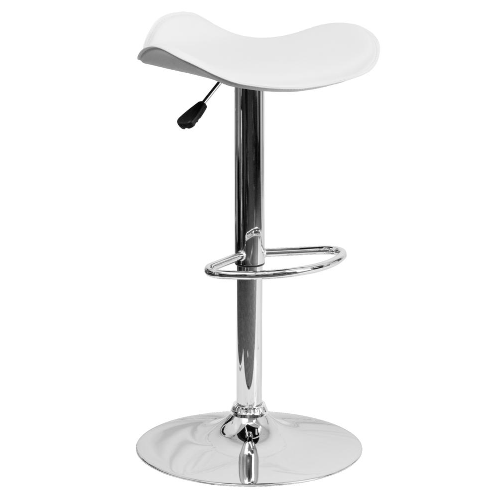 Contemporary White Vinyl Adjustable Height Barstool with Wavy Seat and Chrome Base. Picture 1