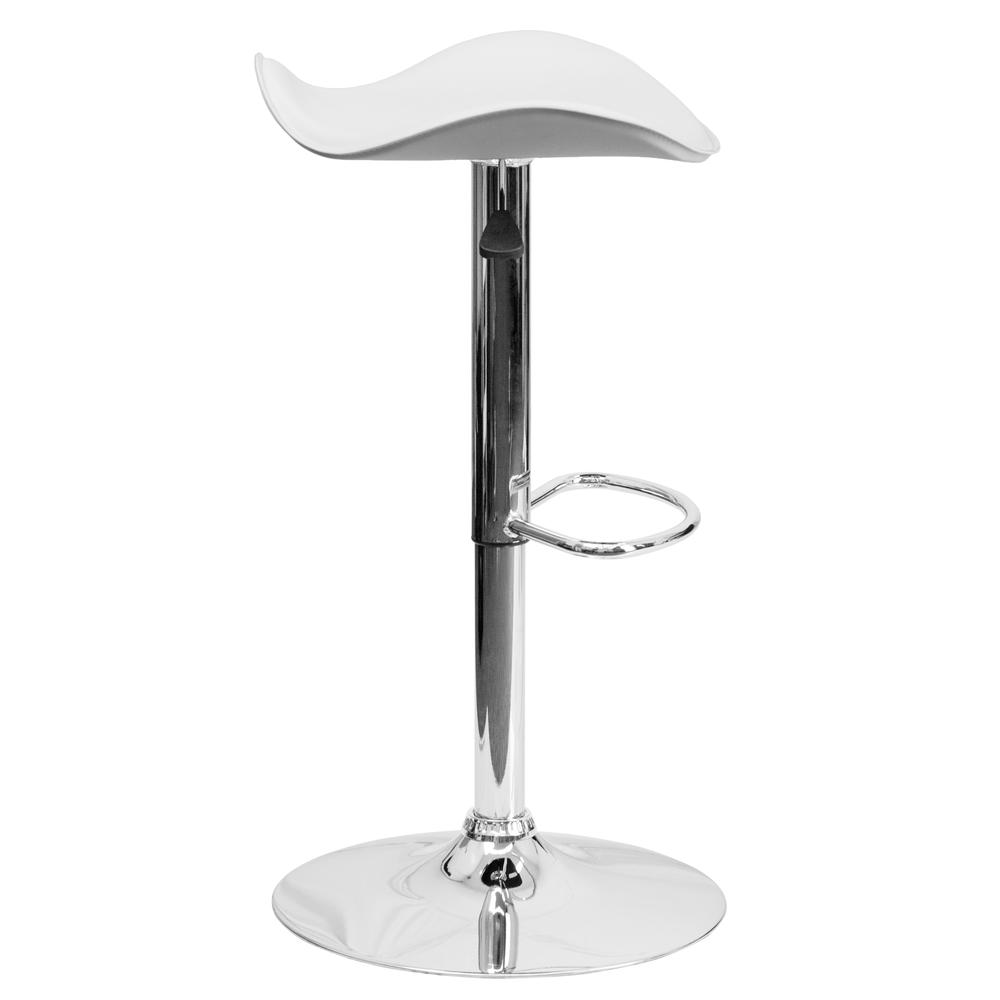 Contemporary White Vinyl Adjustable Height Barstool with Wavy Seat and Chrome Base. Picture 3