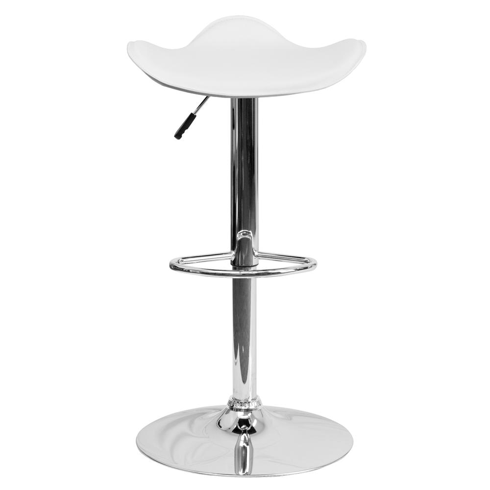 Contemporary White Vinyl Adjustable Height Barstool with Wavy Seat and Chrome Base. Picture 5