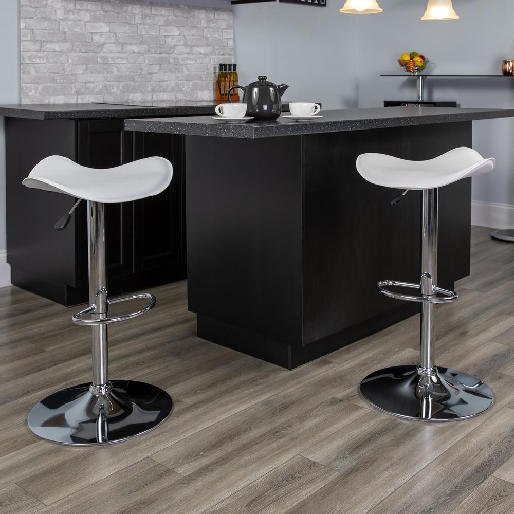 Contemporary White Vinyl Adjustable Height Barstool with Wavy Seat and Chrome Base. Picture 6