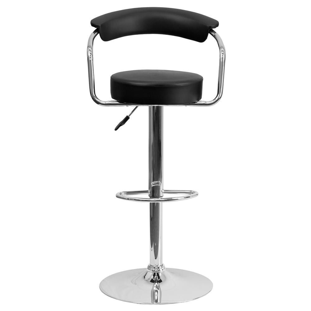 Contemporary Black Vinyl Adjustable Height Barstool with Arms and Chrome Base. Picture 4