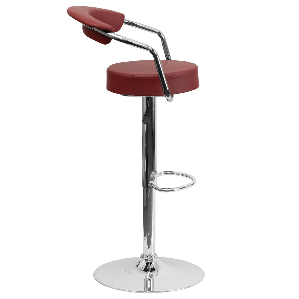 Contemporary Burgundy Vinyl Adjustable Height Barstool with Arms and Chrome Base. Picture 2