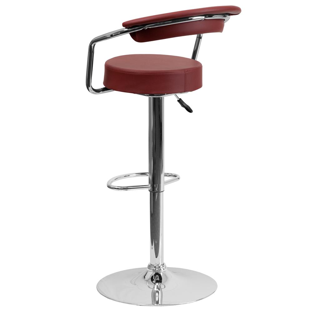 Contemporary Burgundy Vinyl Adjustable Height Barstool with Arms and Chrome Base. Picture 3