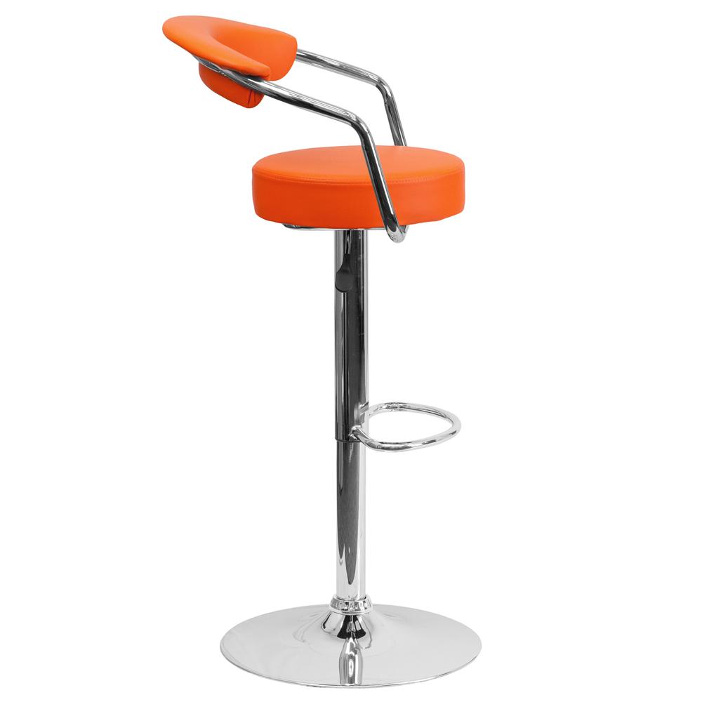 Contemporary Orange Vinyl Adjustable Height Barstool with Arms and Chrome Base. Picture 2