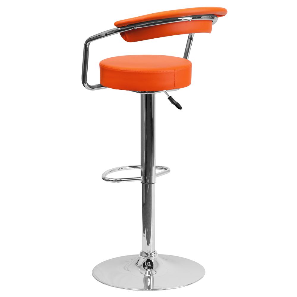 Contemporary Orange Vinyl Adjustable Height Barstool with Arms and Chrome Base. Picture 3