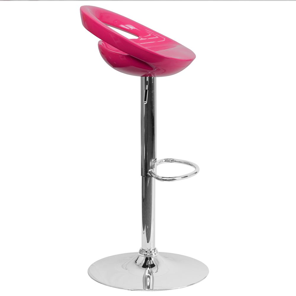 Contemporary Pink Plastic Adjustable Height Barstool with Rounded Cutout Back and Chrome Base. Picture 2