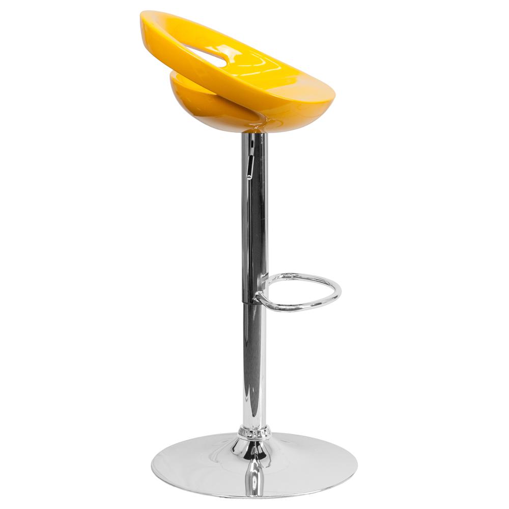 Contemporary Yellow Plastic Adjustable Height Barstool with Rounded Cutout Back and Chrome Base. Picture 3