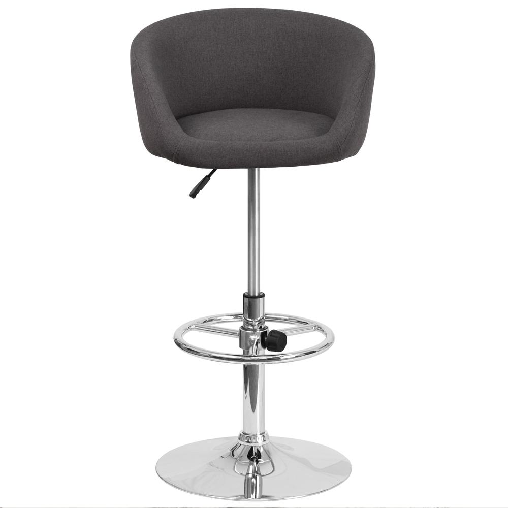Contemporary Charcoal Fabric Adjustable Height Barstool with Barrel Back and Chrome Base. Picture 5