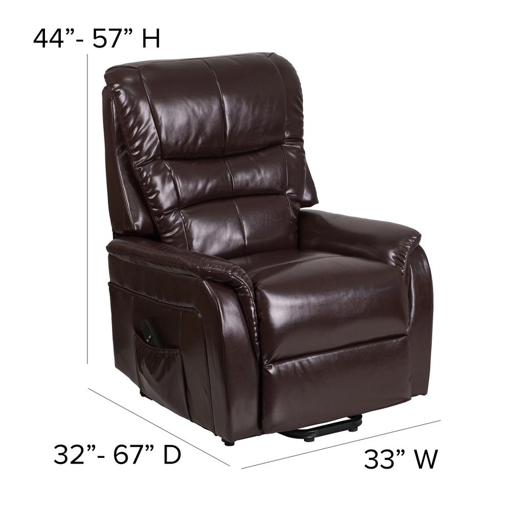 Brown LeatherSoft Remote Powered Lift Recliner for Elderly. Picture 2