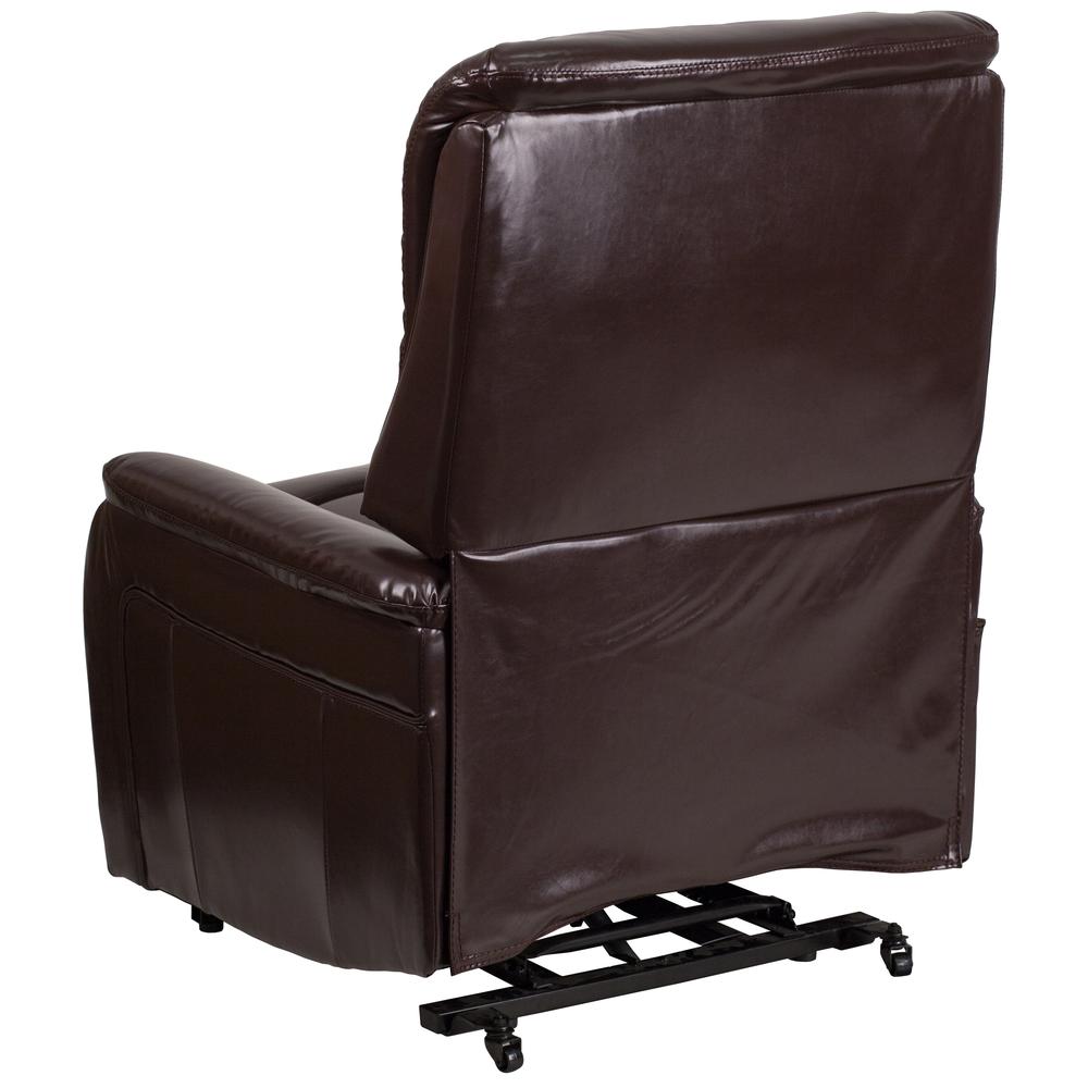 Brown LeatherSoft Remote Powered Lift Recliner for Elderly. Picture 3