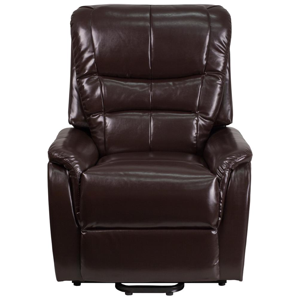 Brown LeatherSoft Remote Powered Lift Recliner for Elderly. Picture 4
