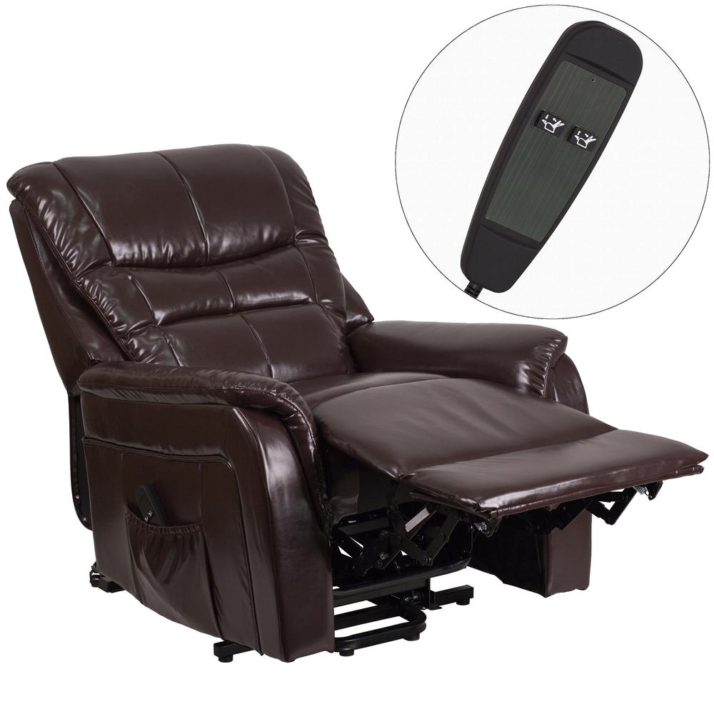 Brown LeatherSoft Remote Powered Lift Recliner for Elderly. Picture 6