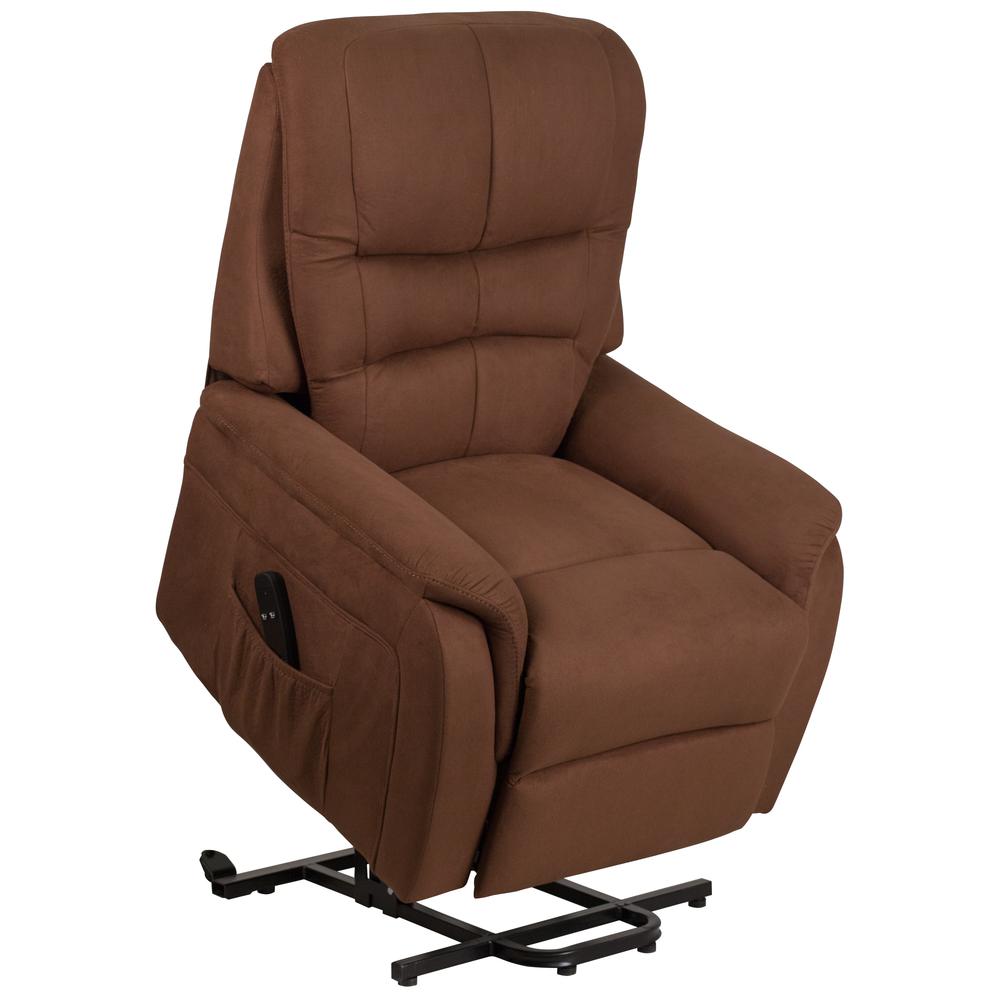 Brown Microfiber Remote Powered Lift Recliner for Elderly. Picture 1