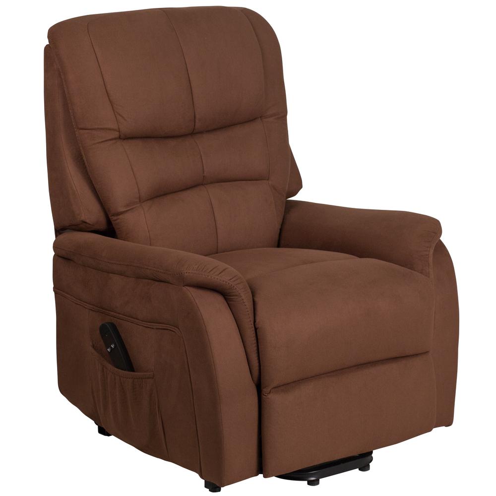 Brown Microfiber Remote Powered Lift Recliner for Elderly. Picture 2